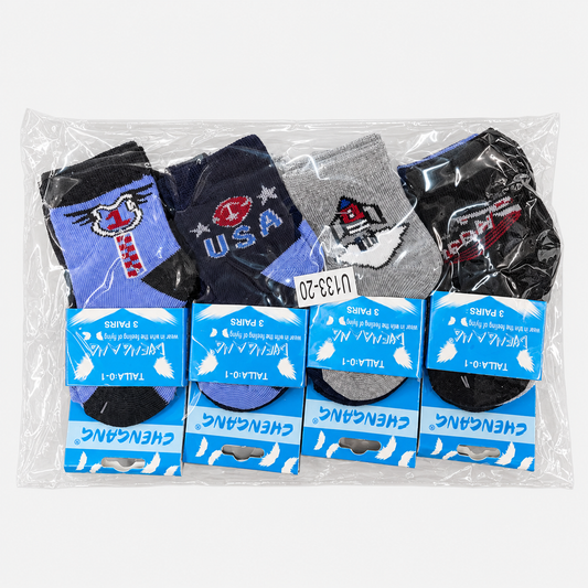 Boys socks size 0-1, assorted colors and patterns, 12-pair pack