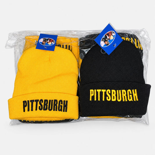 Pittsburgh embroidered beanies in yellow and black