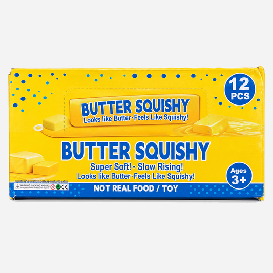 Yellow display box for butter-shaped squishy toys