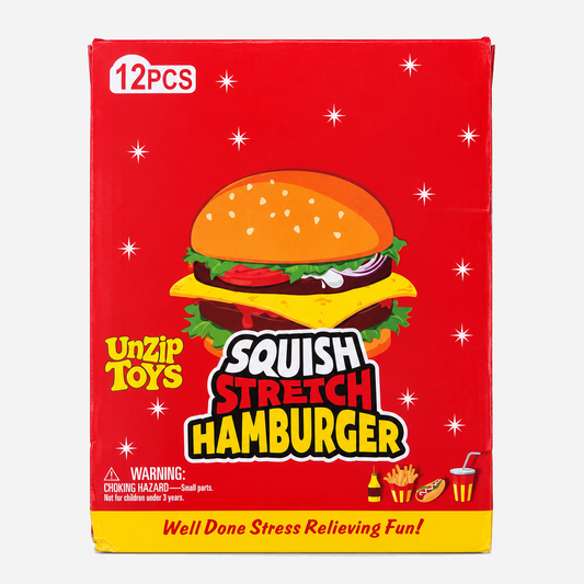 Red display box for hamburger-shaped squishy toys