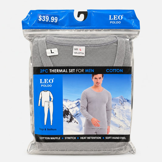 Gray men's thermal underwear in retail packaging
