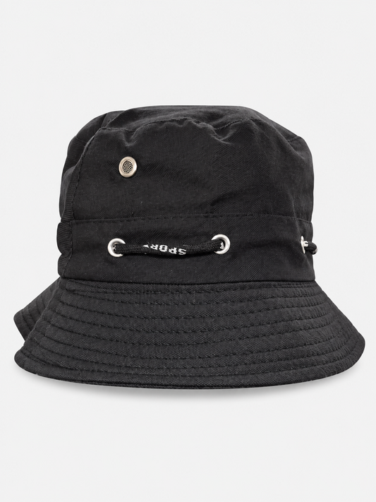 Black bucket hat with stitched brim