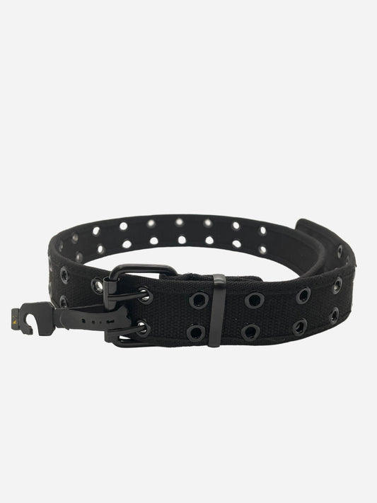 Black belt with double rows of eyelets and buckle
