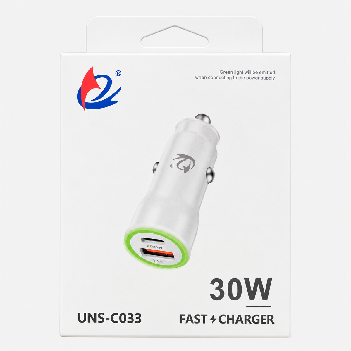 30W USB-C and USB-A car charger UNS-C033 retail package