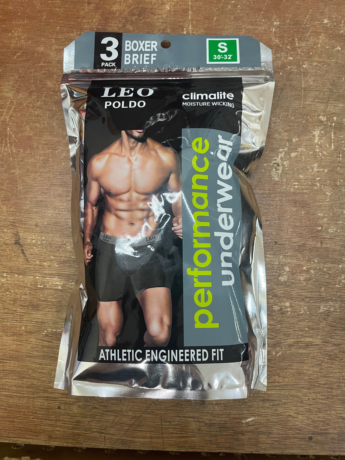 LEO POLDO performance boxer briefs in a sealed three-piece retail package, size S shown