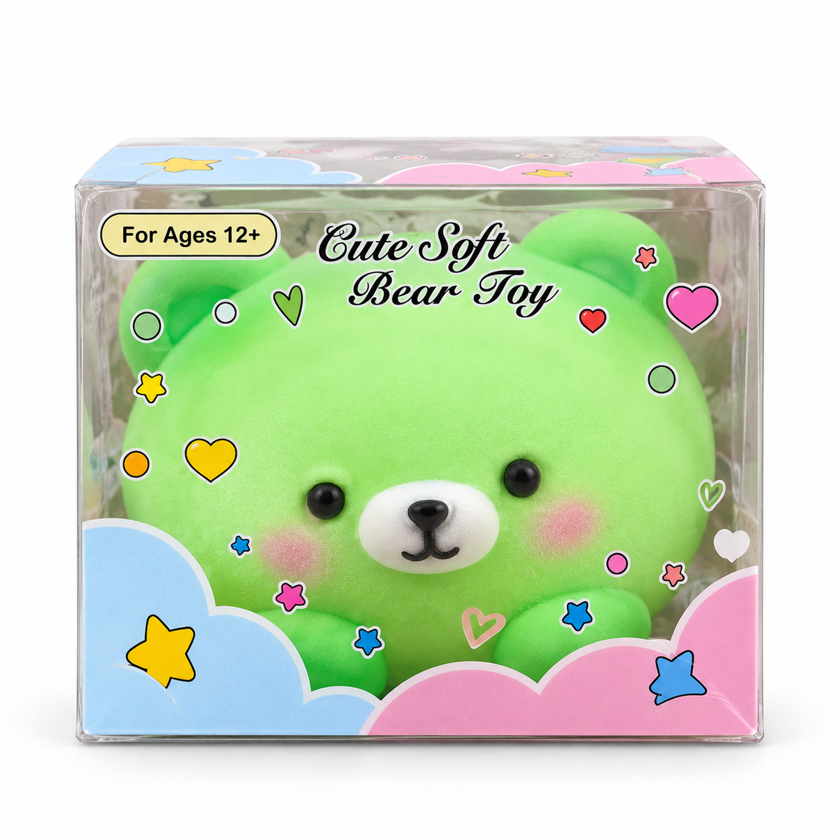 Green Bear Squishy Toy in its individual retail box