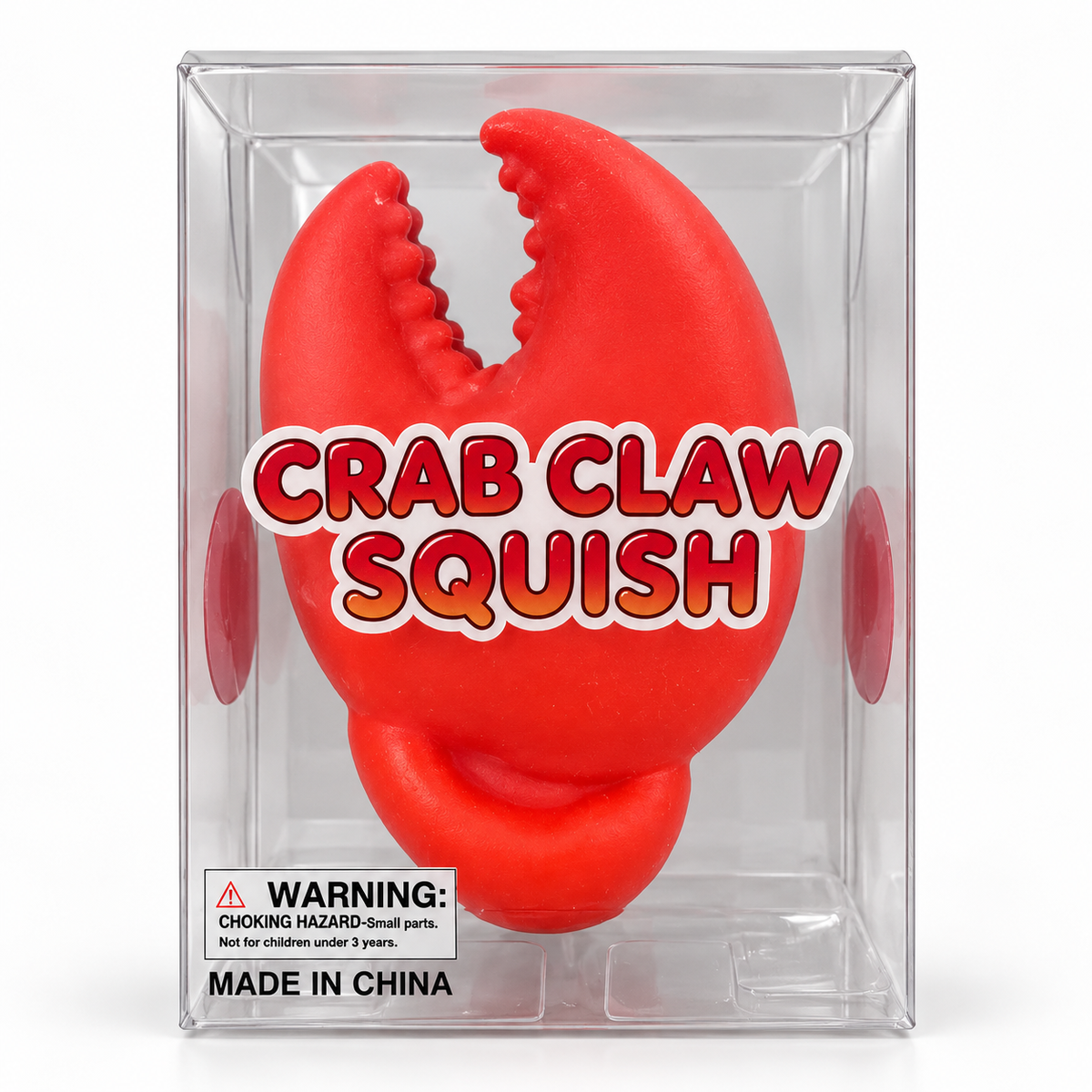 Crab Claw Squish — one red toy in clear retail packaging