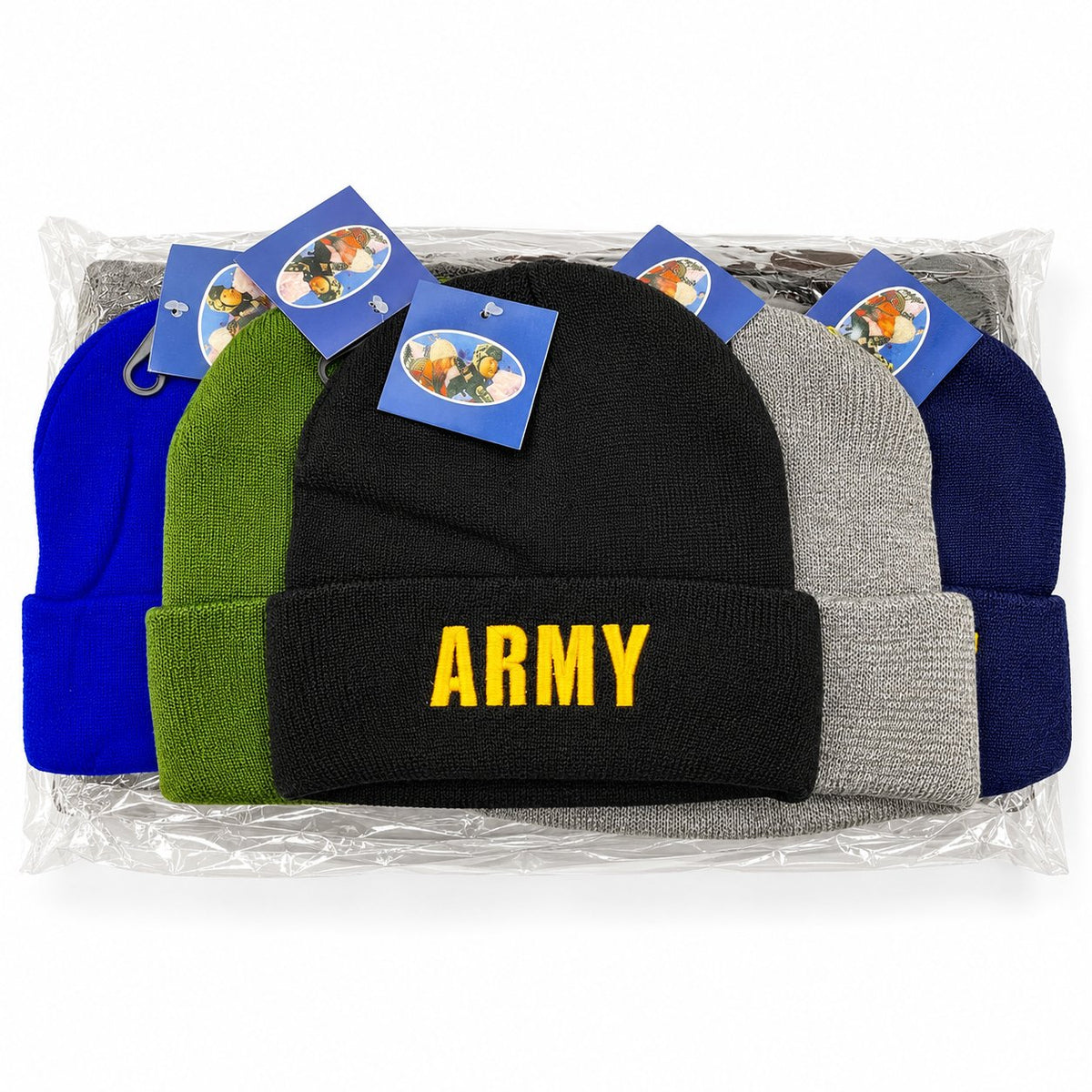 Army embroidered beanies in several colors