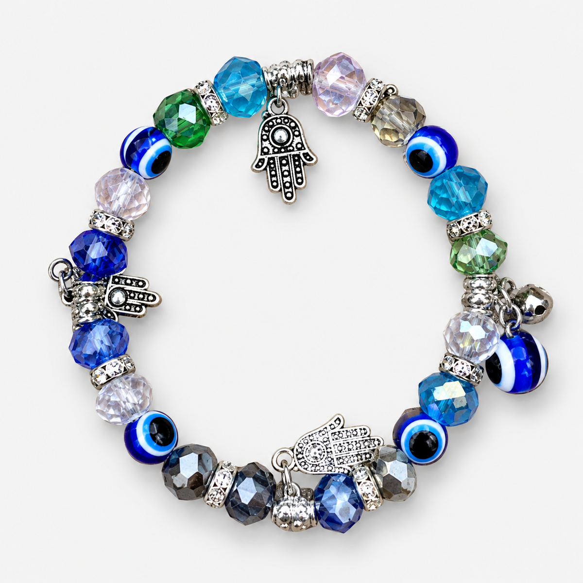 Evil Eye Bead Charm Bracelets — Multicolor single bracelet
