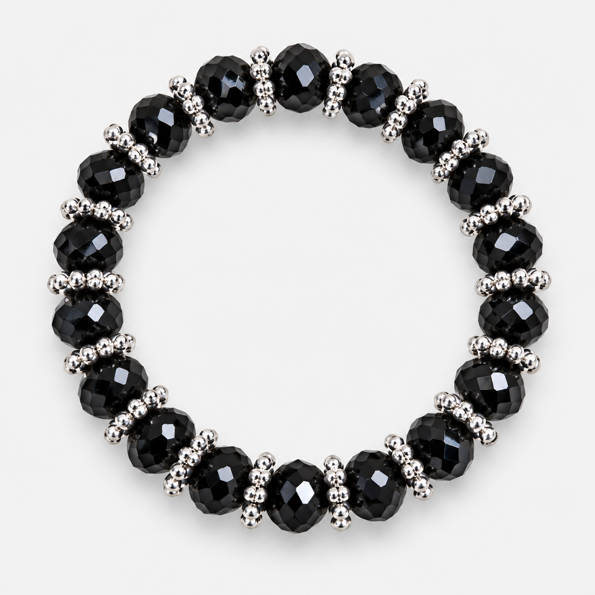 Faceted Bead Bracelets with Sparkling Spacers — Black single bracelet
