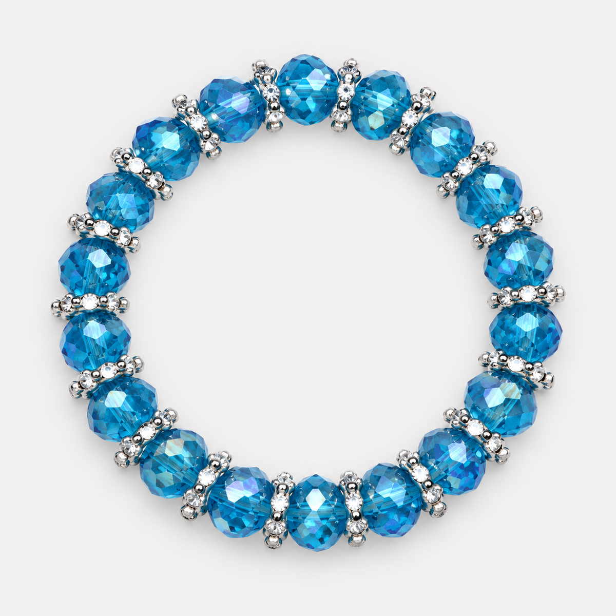 Faceted Bead Bracelets with Sparkling Spacers — Blue single bracelet