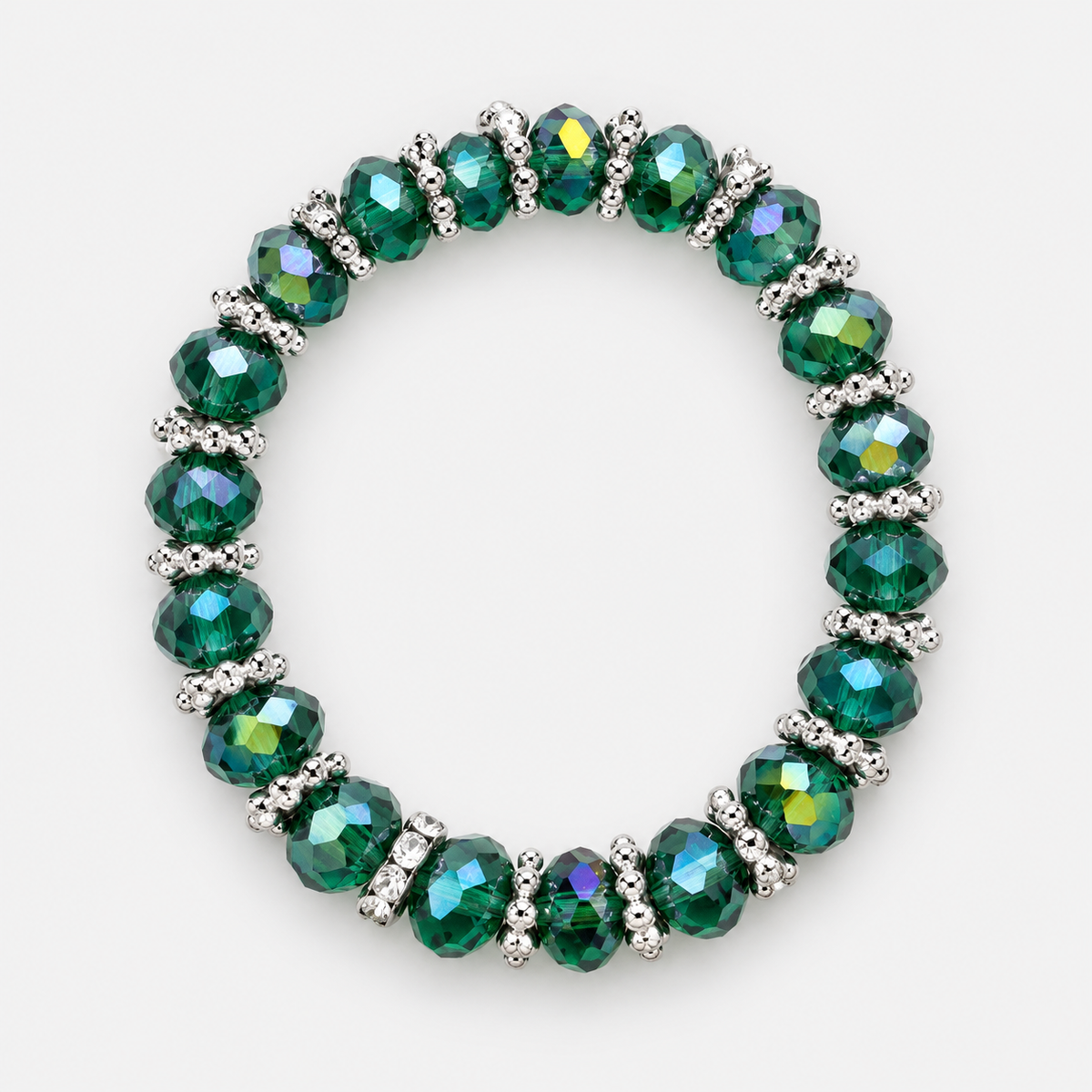 Faceted Bead Bracelets with Sparkling Spacers — Green single bracelet
