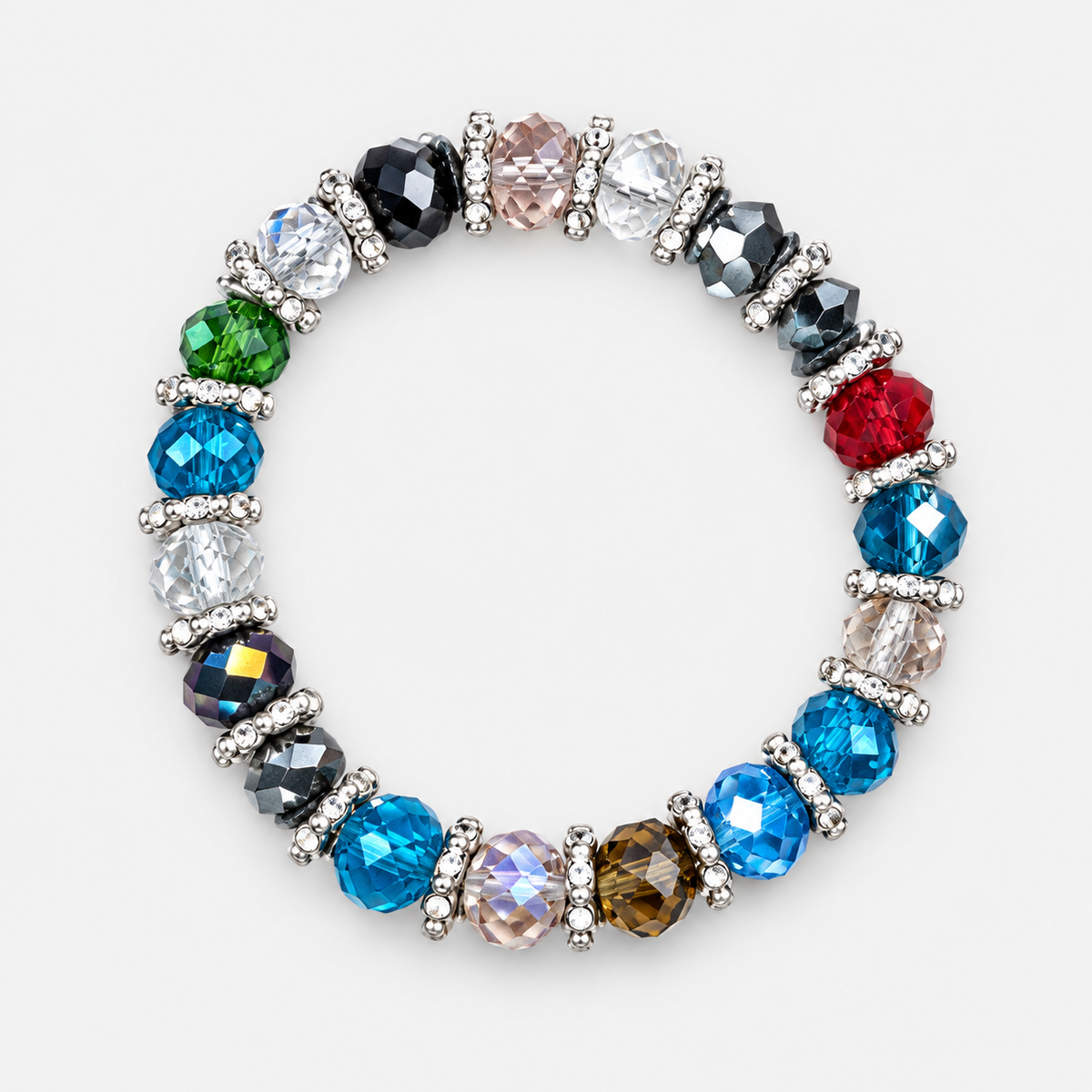 Faceted Bead Bracelets with Sparkling Spacers — Multicolor single bracelet