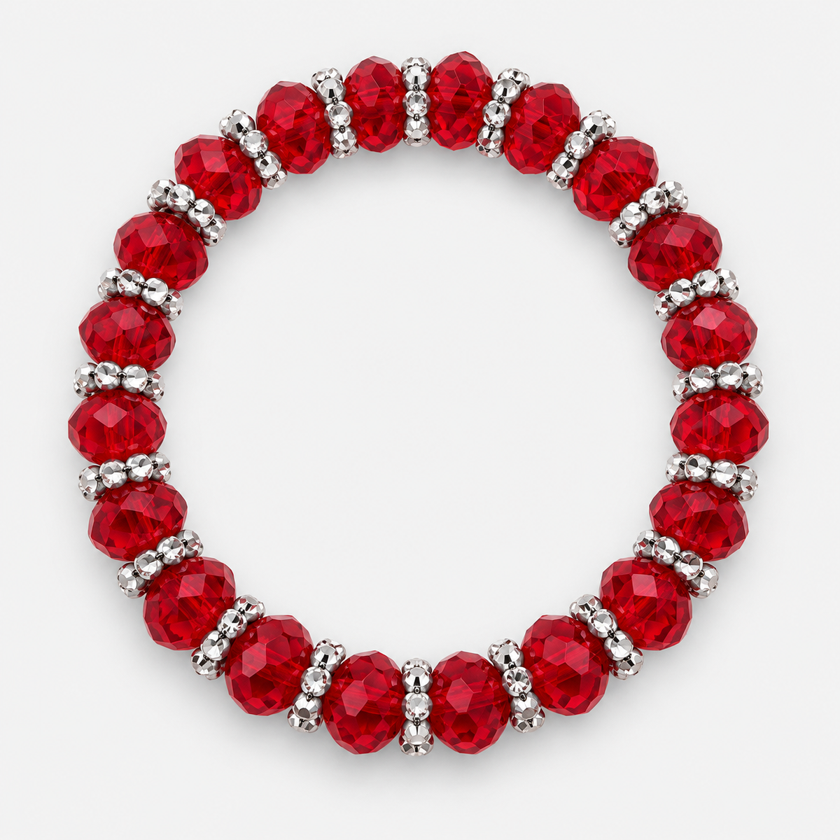 Faceted Bead Bracelets with Sparkling Spacers — Red single bracelet