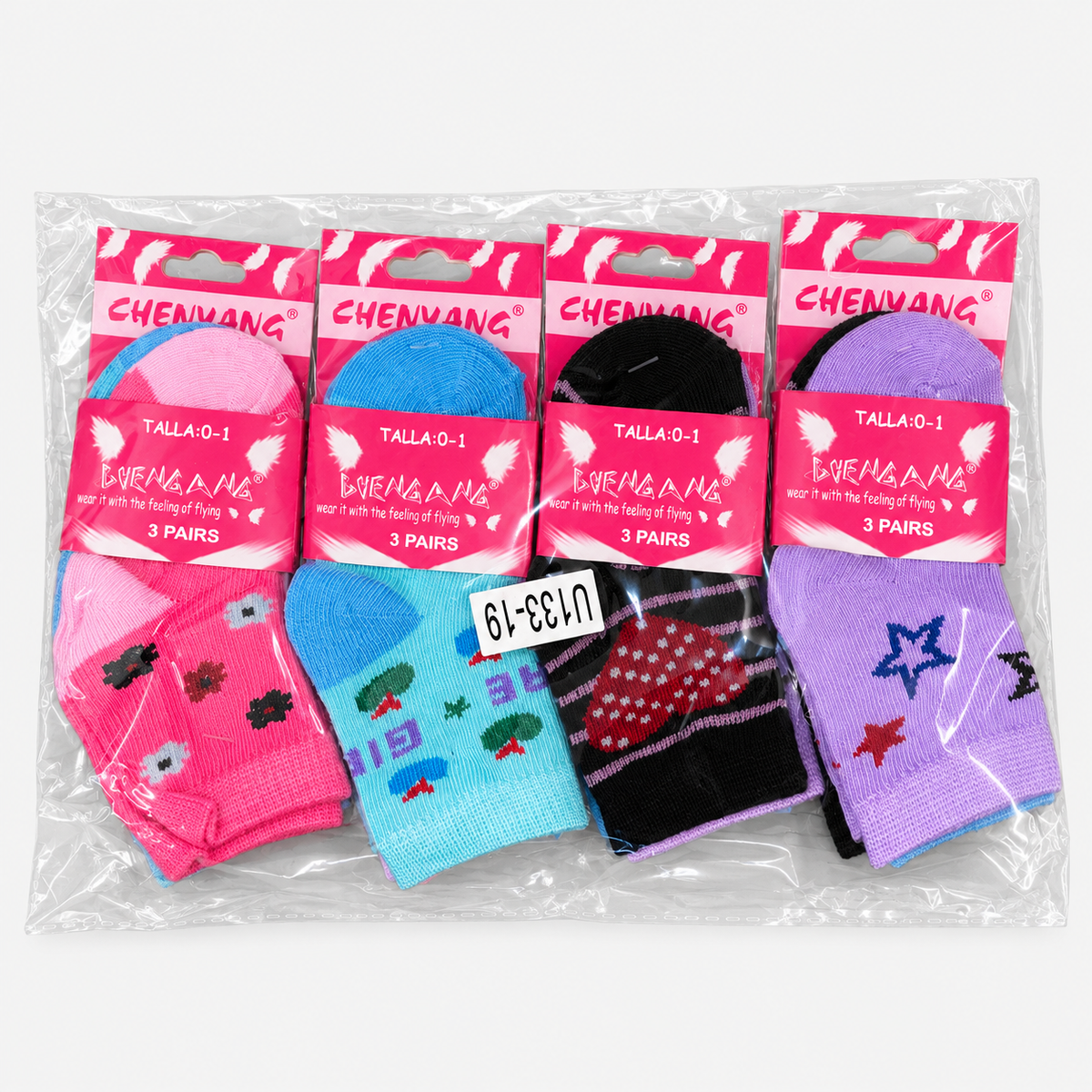 Girls socks size 0-1 in assorted colors and patterns, 12-pair pack