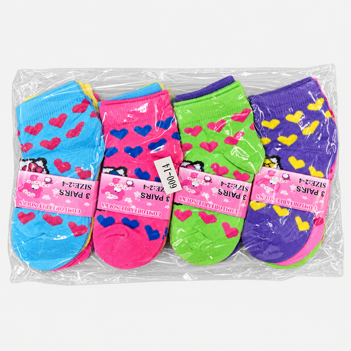 Girls socks size 2-4, assorted colors and patterns, 12-pair pack
