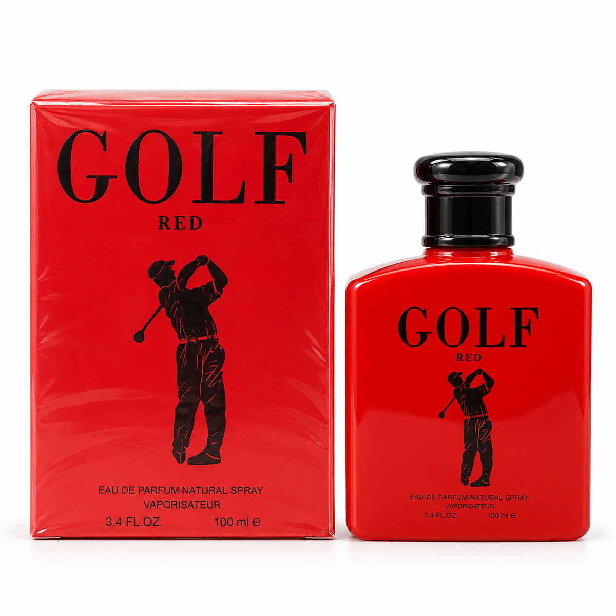 Golf Red 100 ml bottle and coordinating box on a white background