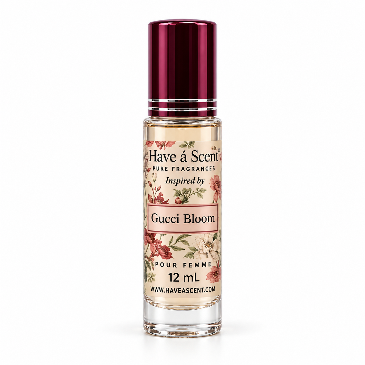 Have a Scent Gucci Bloom-inspired fragrance oil, 12 mL bottle on a white background