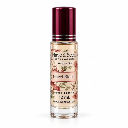 Have a Scent Gucci Bloom-inspired fragrance oil, 12 mL bottle on a white background