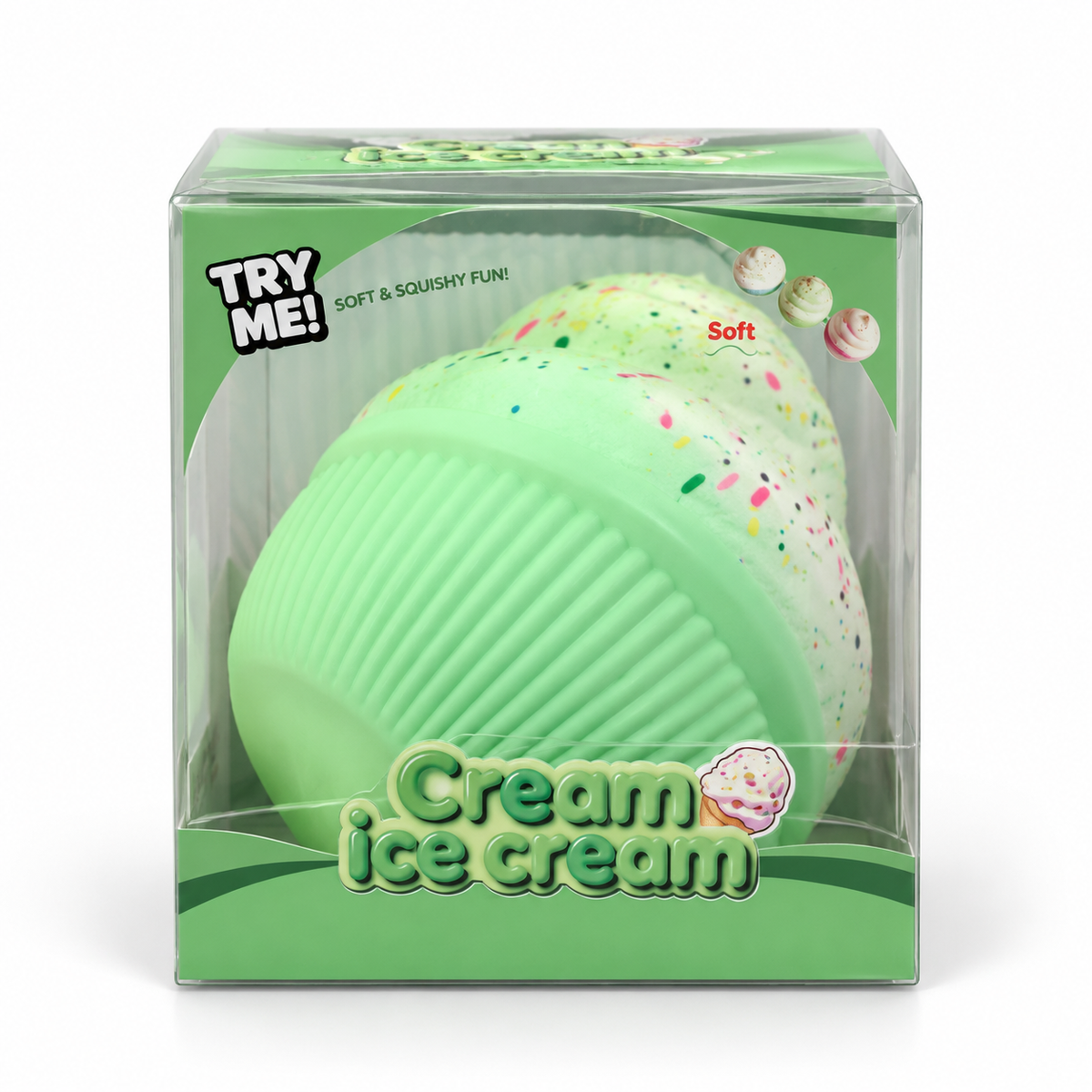 Green Ice Cream Squishy in its individual retail box