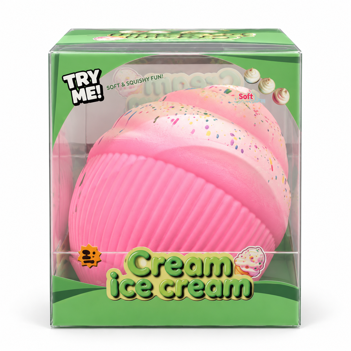 Pink Ice Cream Squishy in its individual retail box