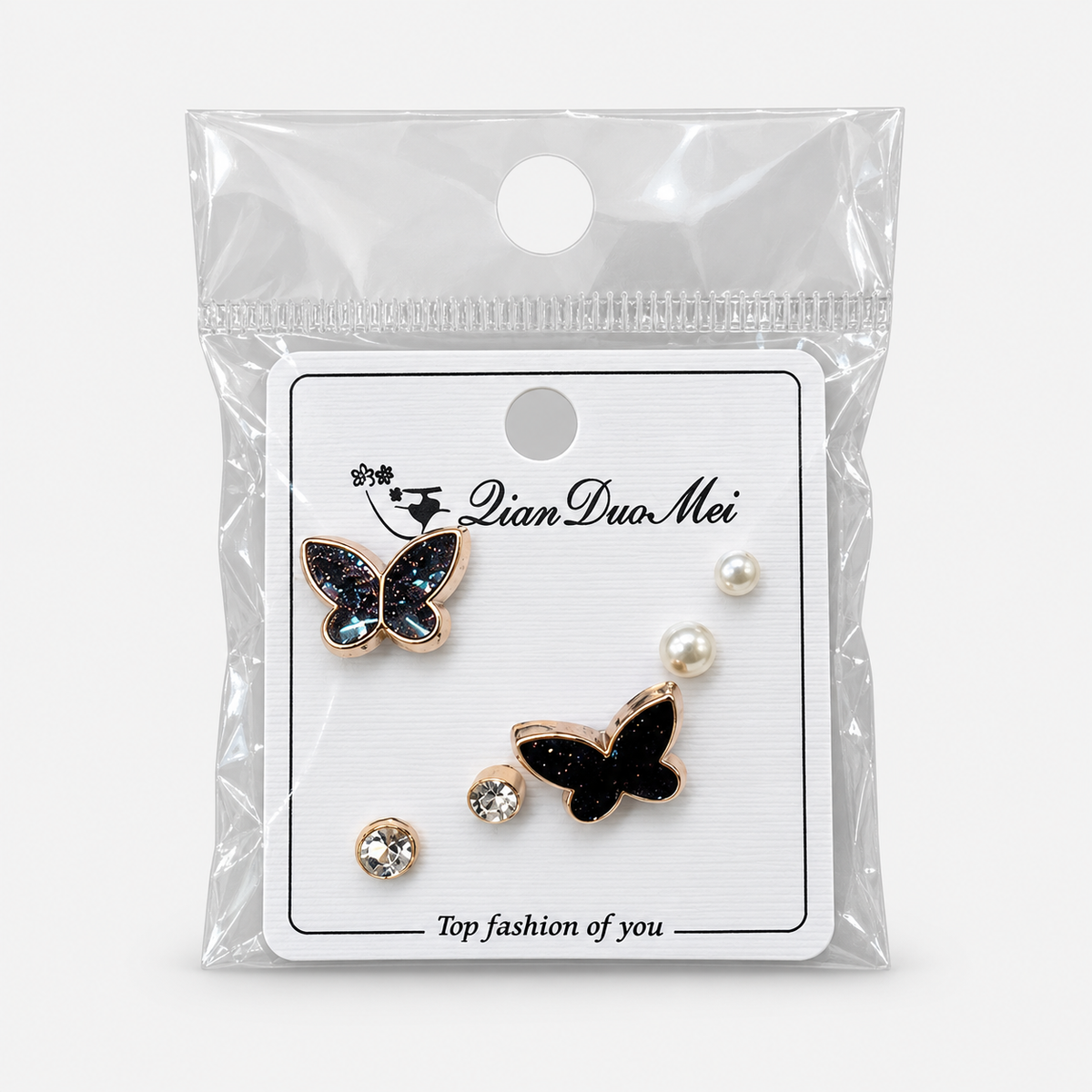 Butterfly Stud Earring Set – 3 Pairs — Black retail package
