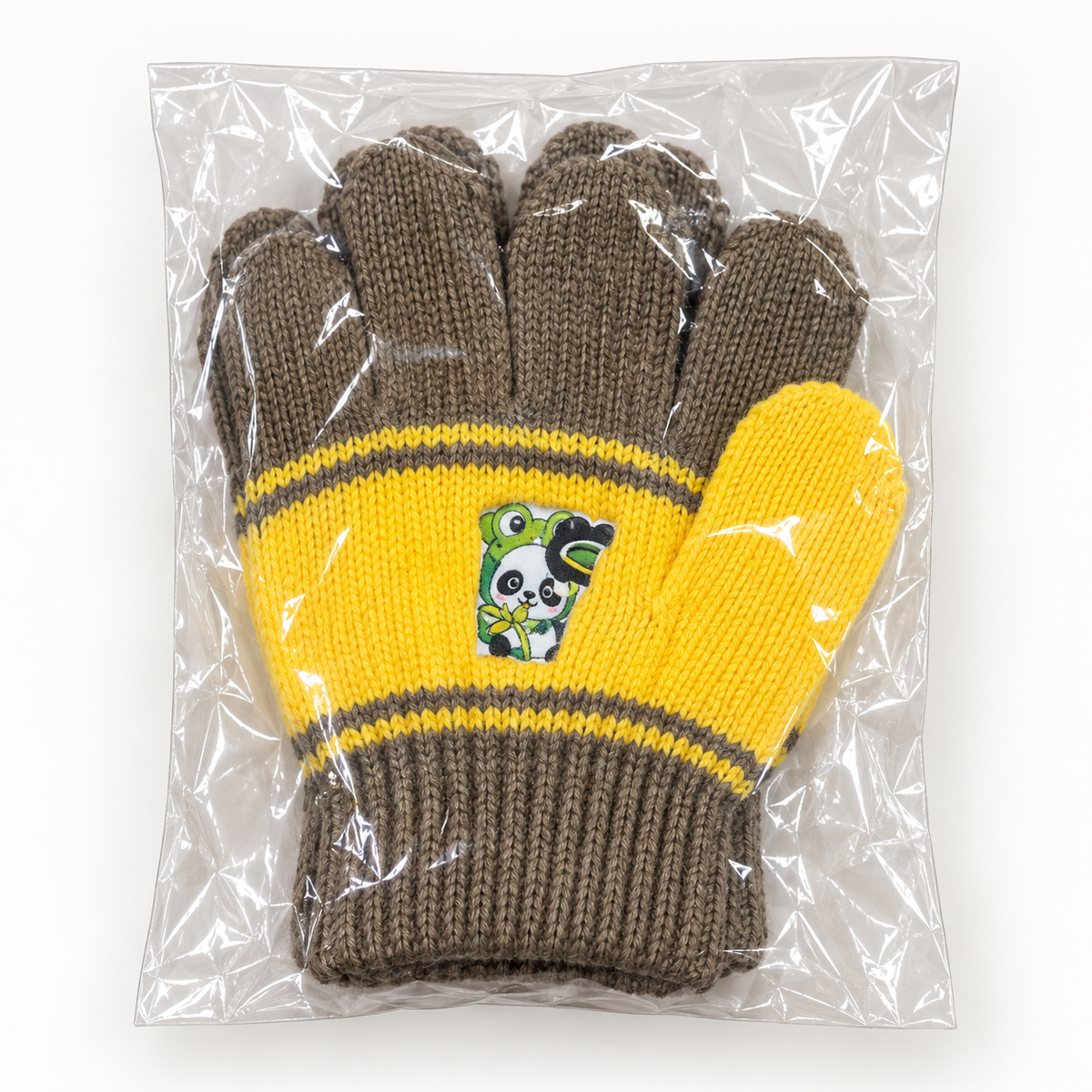 Kids' cartoon striped knit gloves — brown