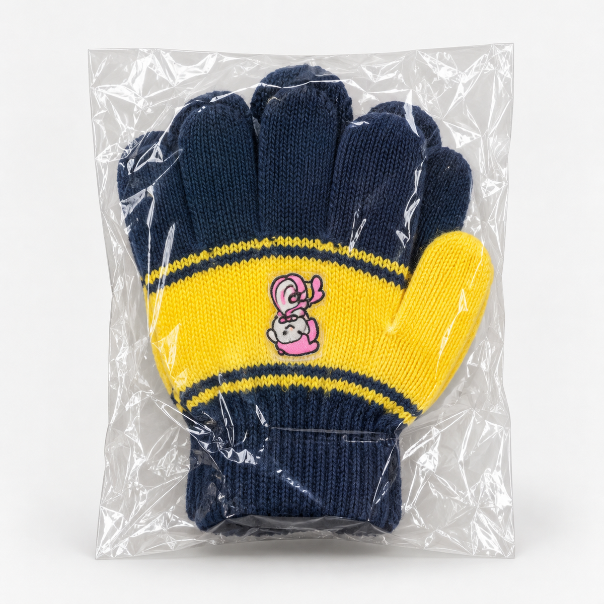 Kids' cartoon striped knit gloves — navy