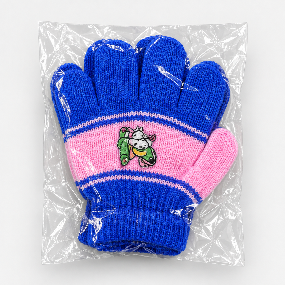 Kids' cartoon striped knit gloves — royal blue