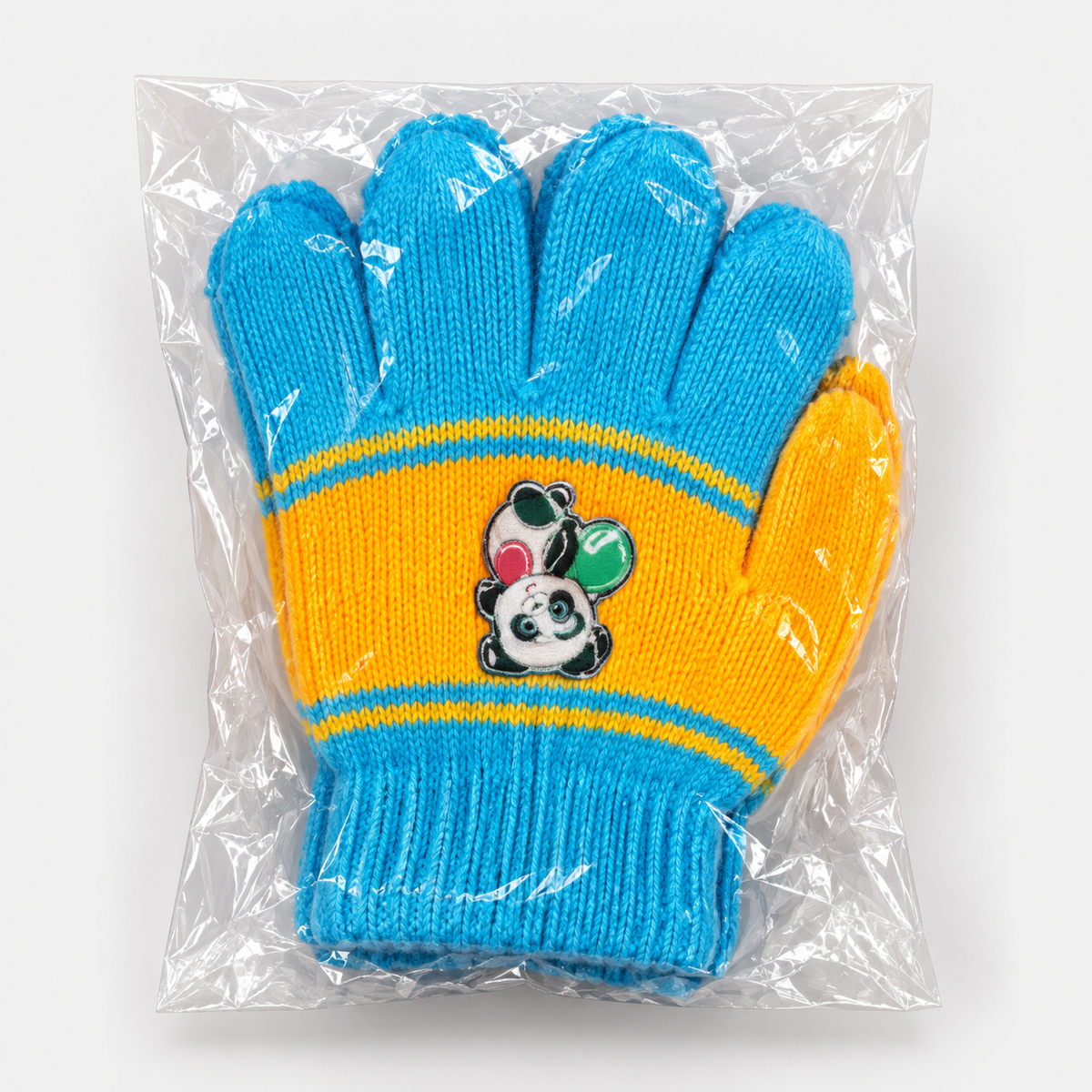 Kids' cartoon striped knit gloves — turquoise