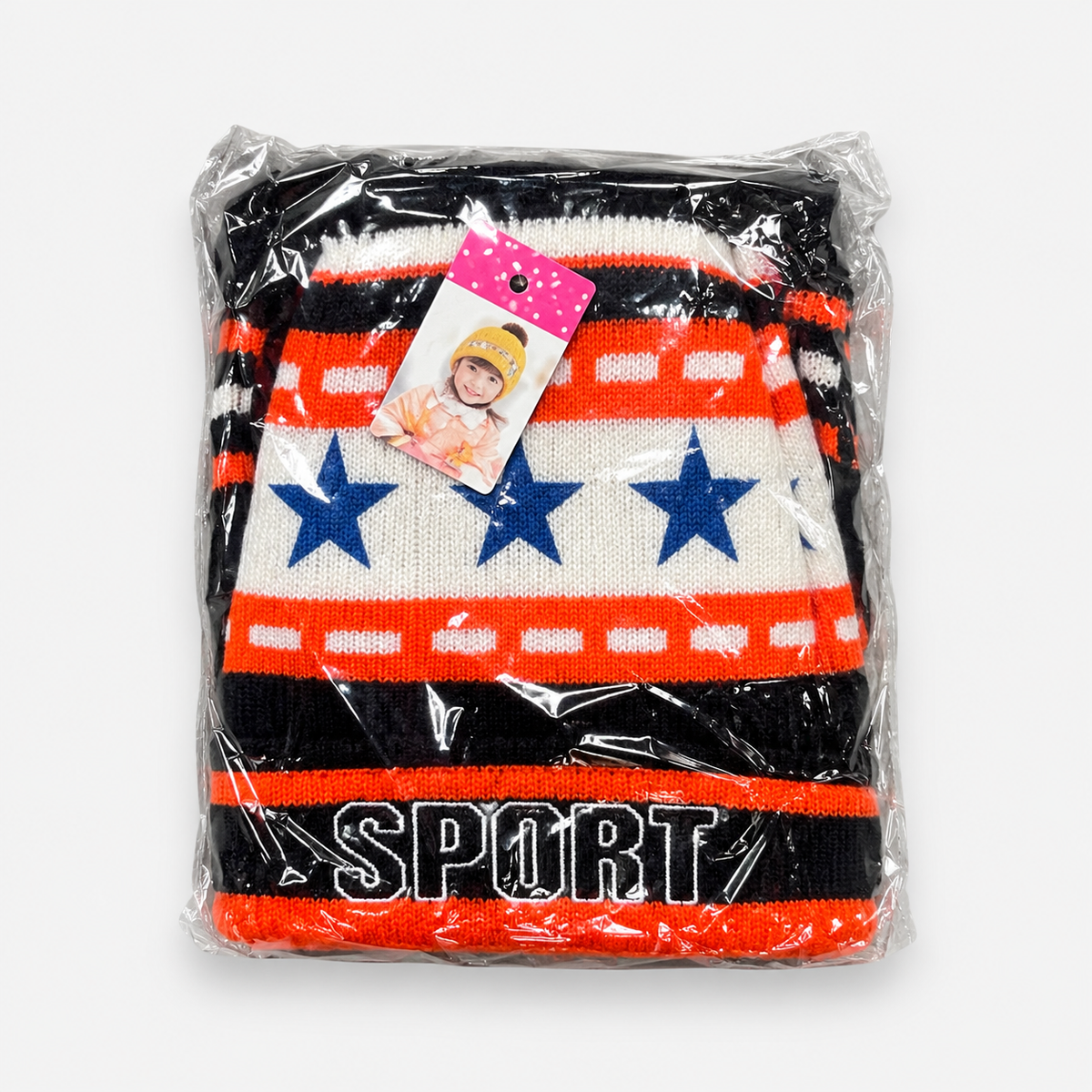 Boys’ Sport Knit Hat, Scarf & Gloves Set — Black / Orange packaged set