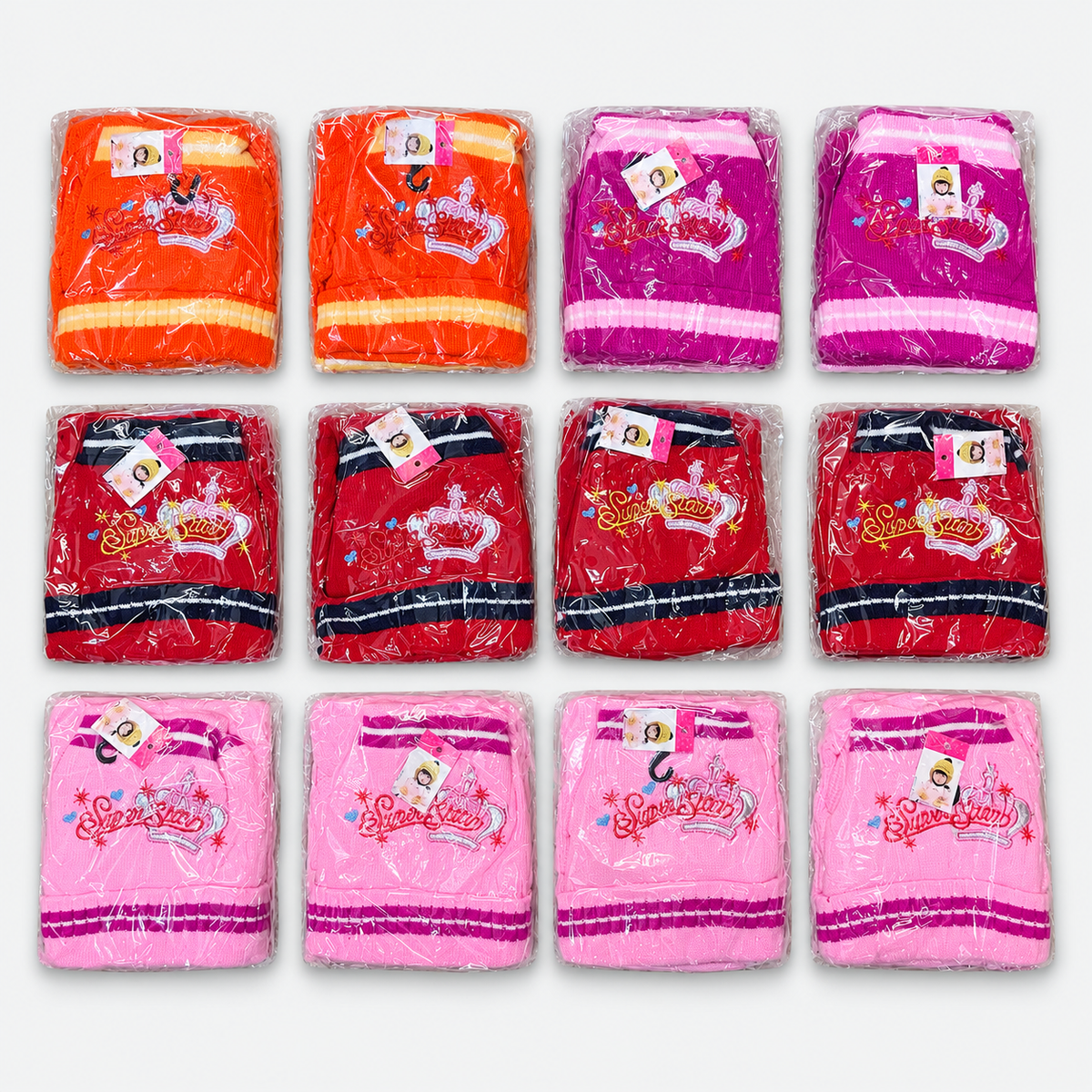 Girls’ Super Star Knit Hat, Scarf & Gloves Set — complete assortment of 12 packaged sets