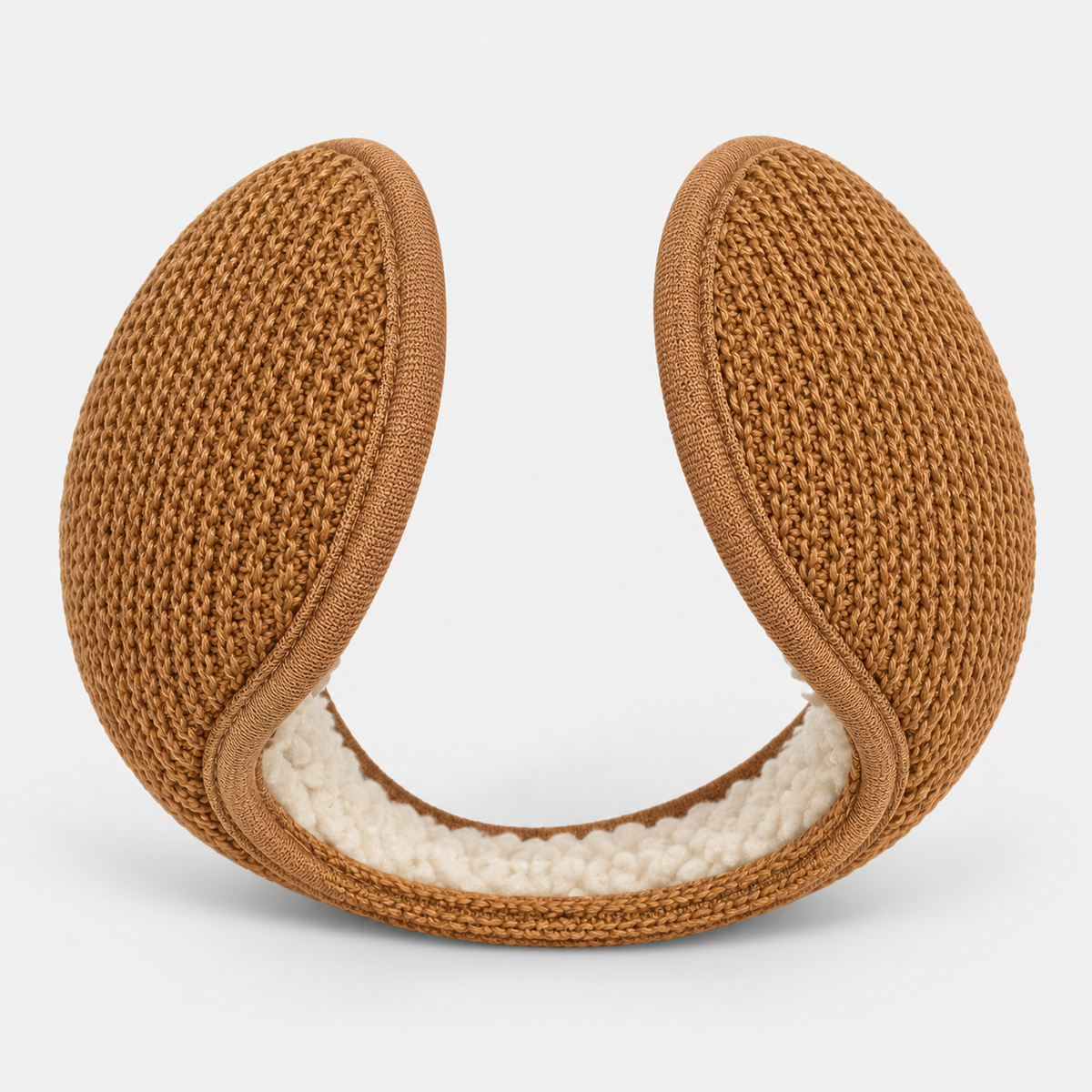 camel brown knit fleece-lined wraparound earmuffs