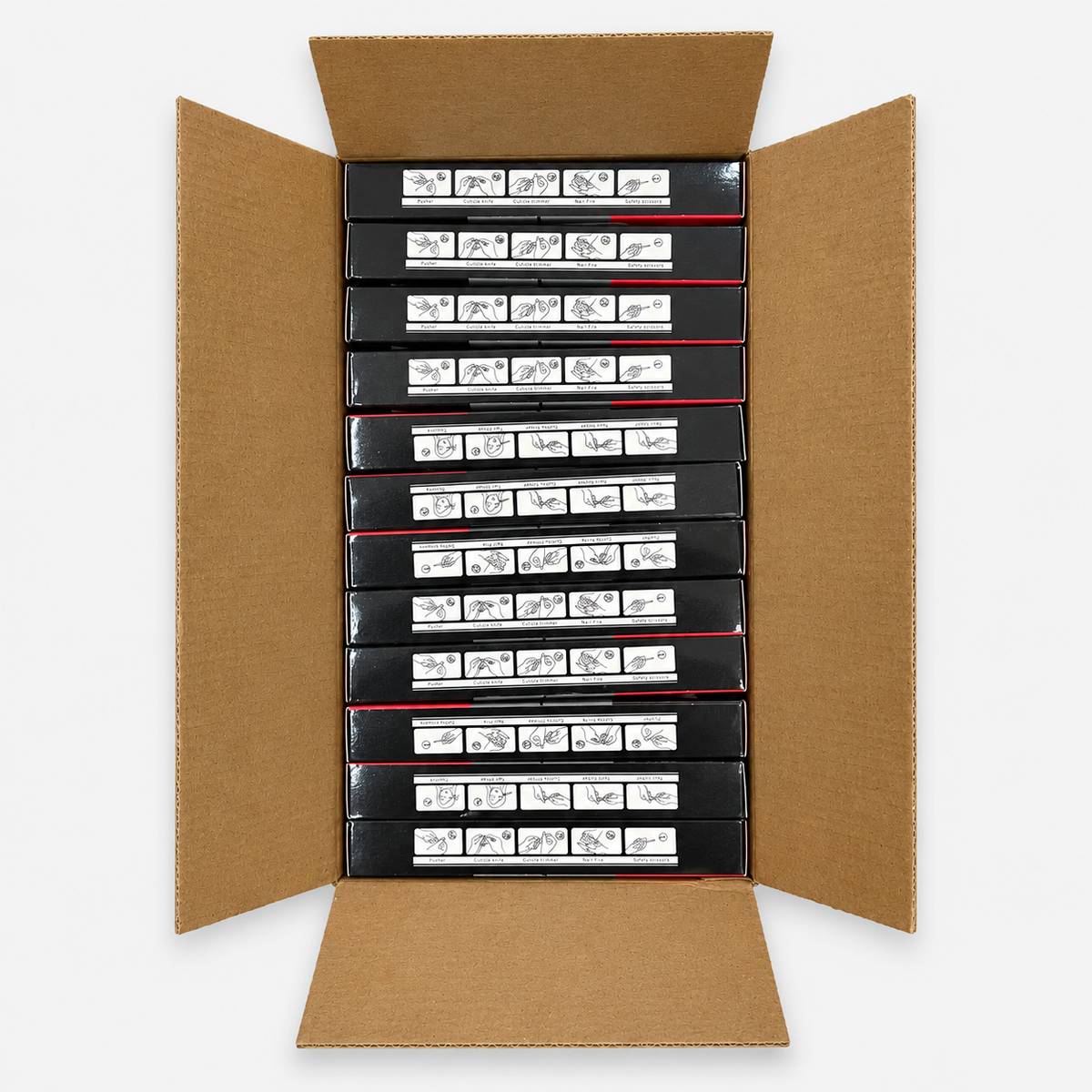 Dozen box containing 12 individually packaged manicure sets.