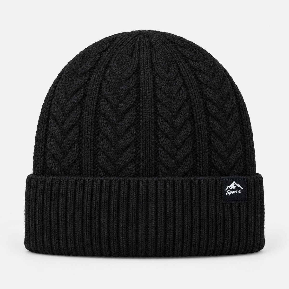 Mountain Patch Cable Knit Beanie — black