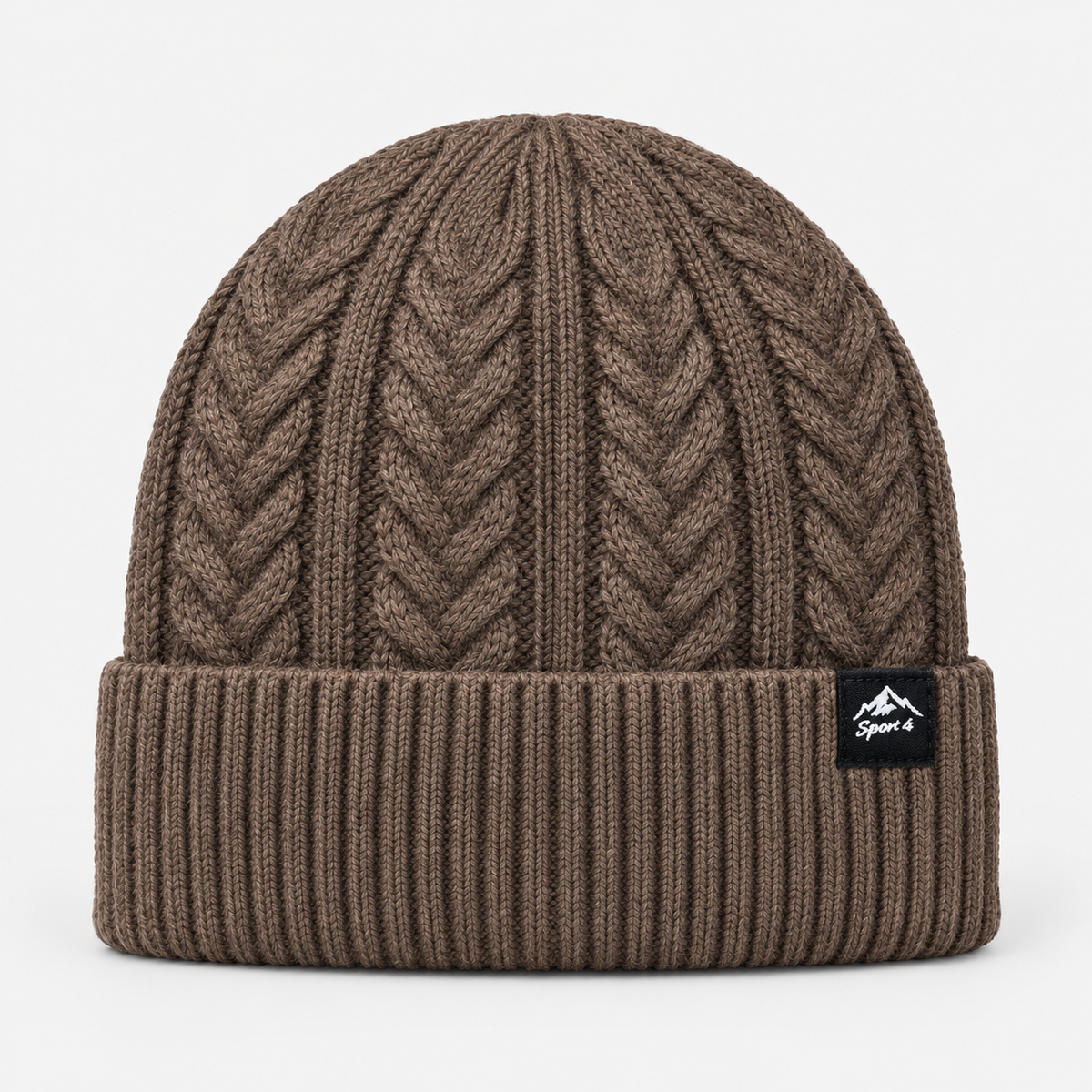 Mountain Patch Cable Knit Beanie — brown