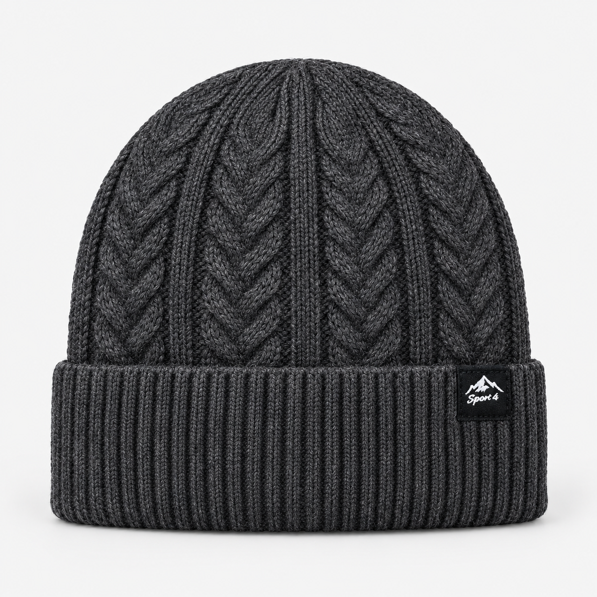Mountain Patch Cable Knit Beanie — charcoal gray