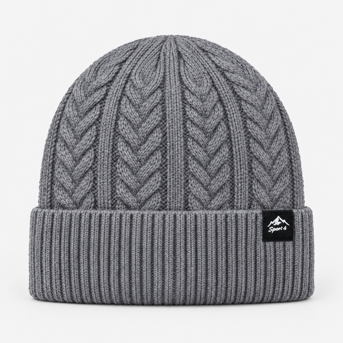 Mountain Patch Cable Knit Beanie — light gray