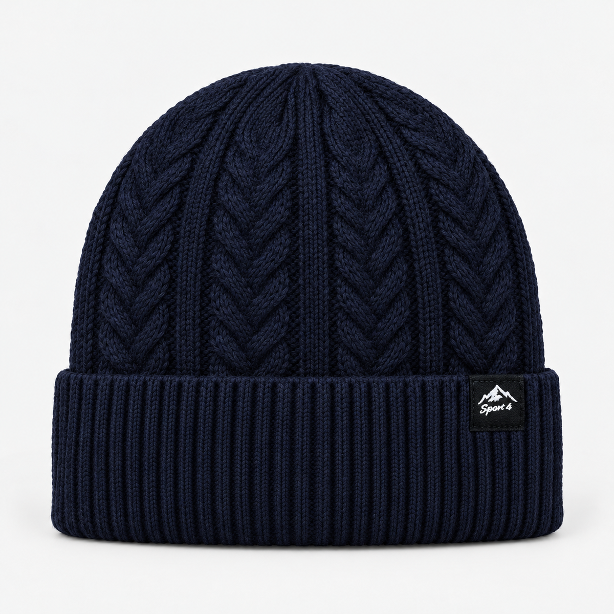 Mountain Patch Cable Knit Beanie — navy
