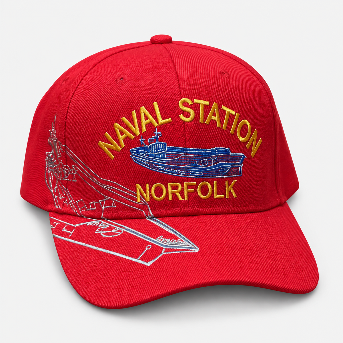 Naval Station Norfolk embroidered cap in red