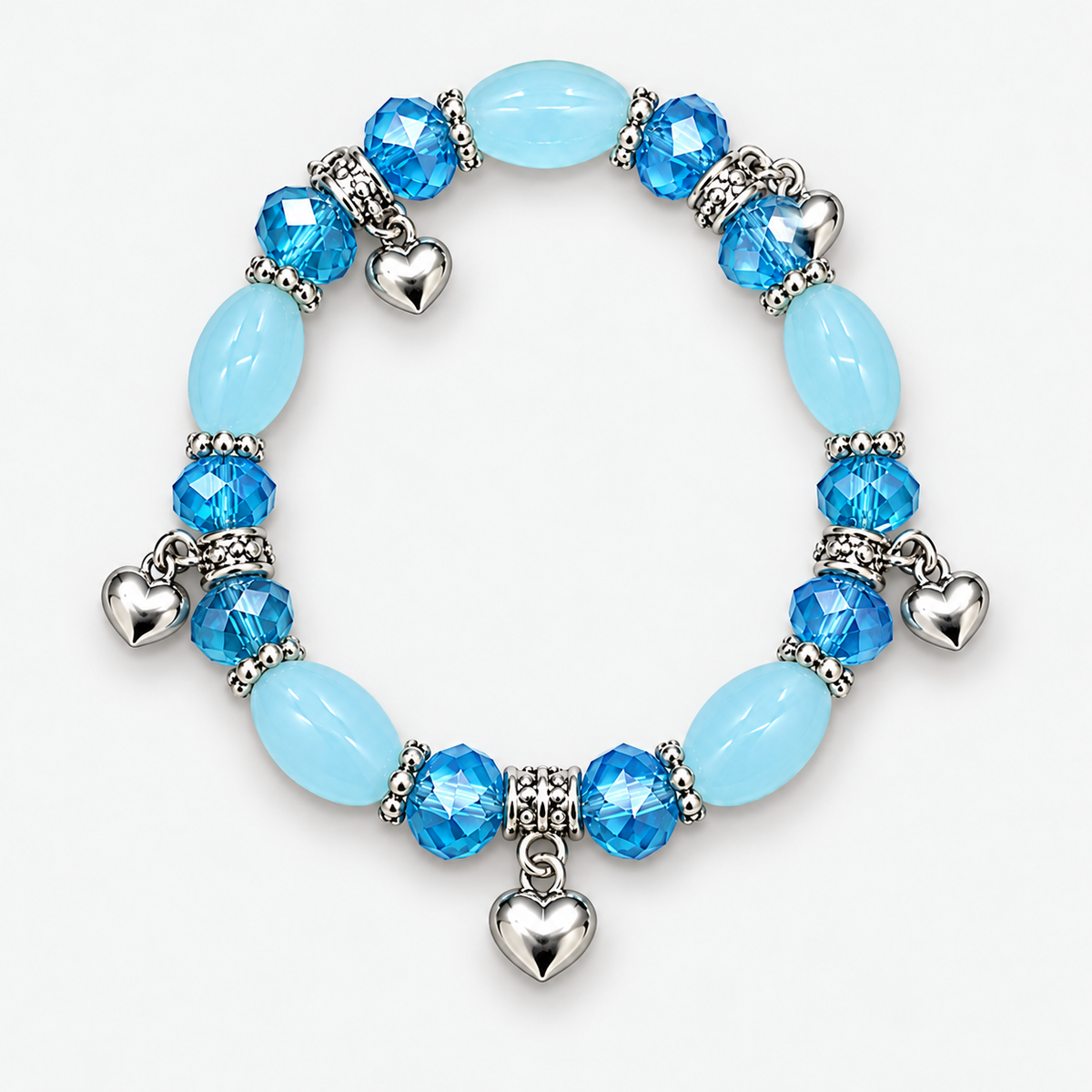 Oval Bead Charm Bracelets — Aqua single bracelet