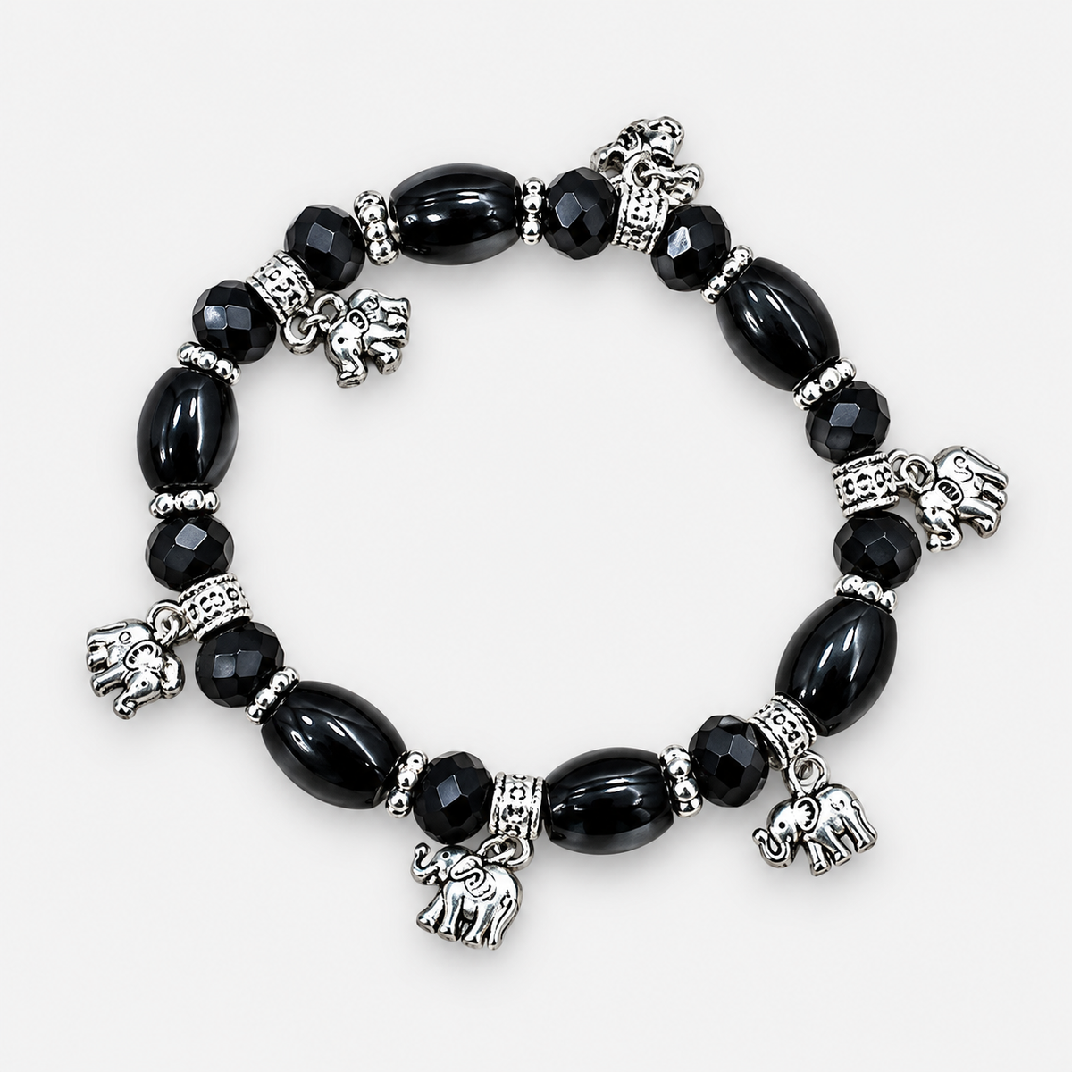 Oval Bead Charm Bracelets — Black single bracelet