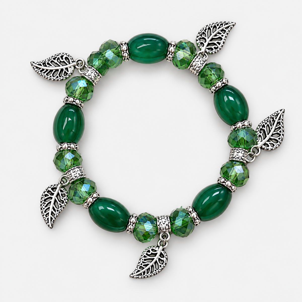 Oval Bead Charm Bracelets — Green single bracelet