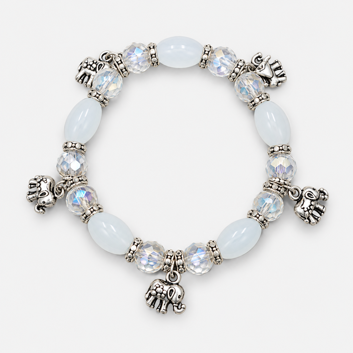 Oval Bead Charm Bracelets — Milky White single bracelet