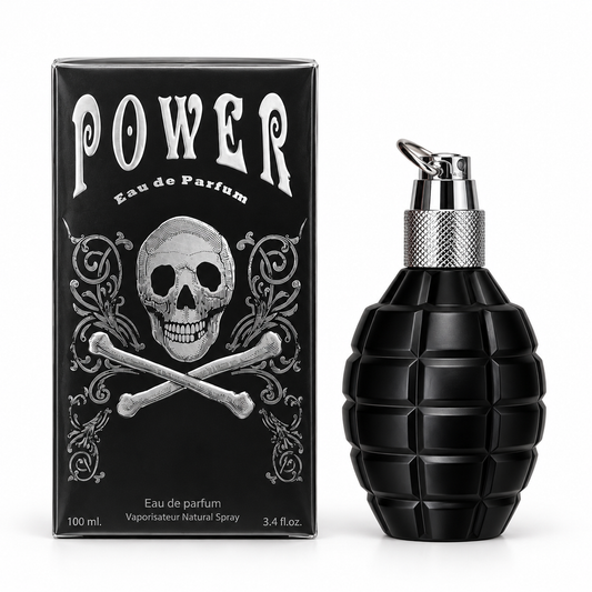 Power Eau de Parfum – 100 ml bottle standing beside its matching box on a white background