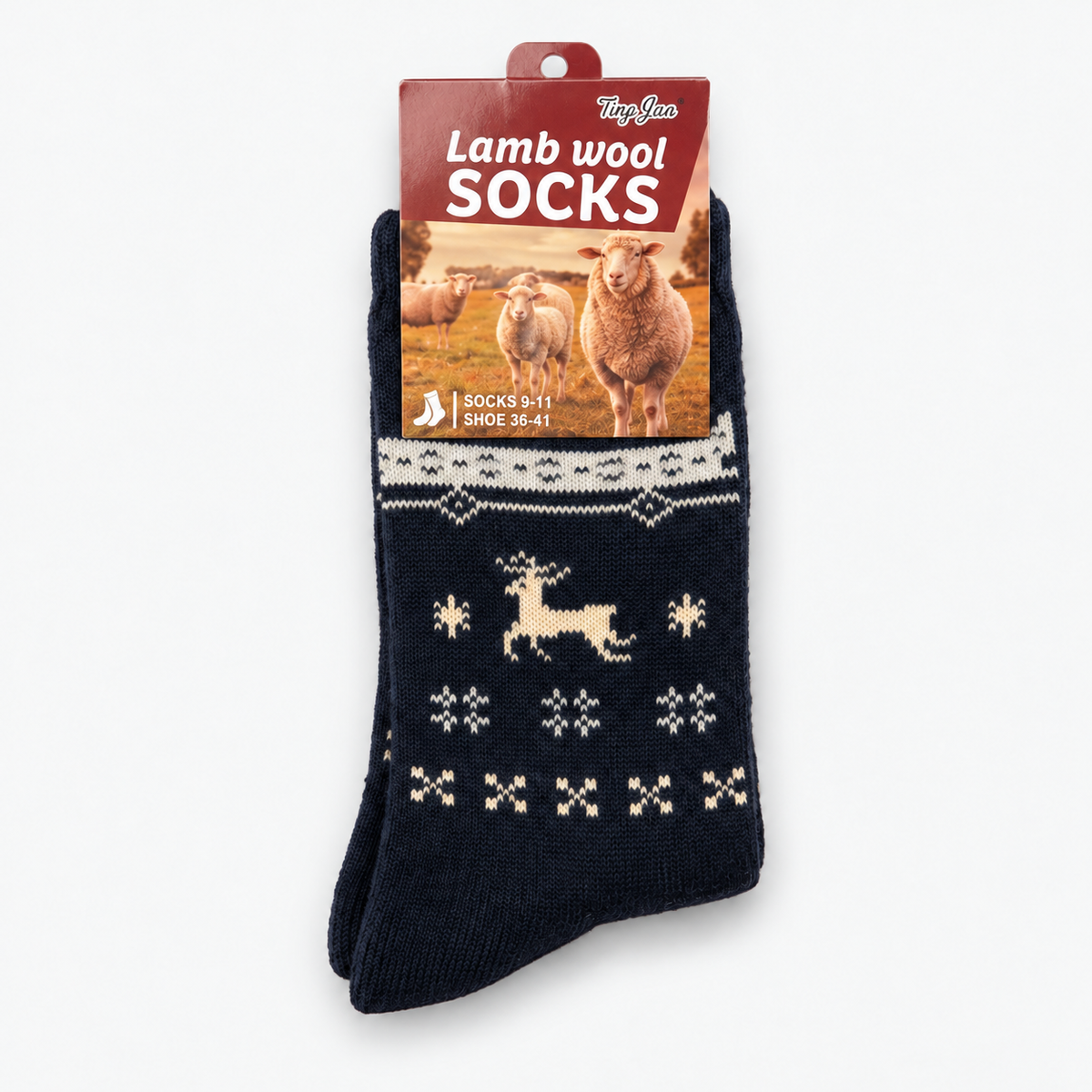 Navy reindeer pattern winter socks, one tagged pair