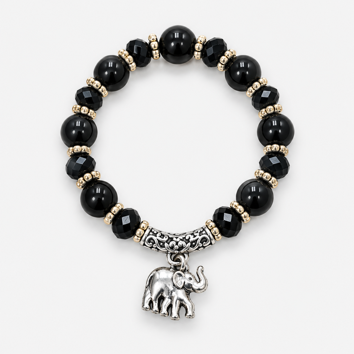 Round Bead Charm Bracelets — Black single bracelet