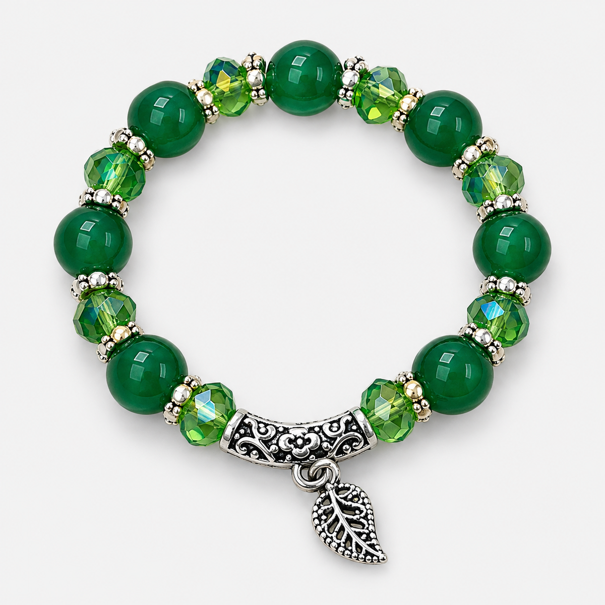 Round Bead Charm Bracelets — Green single bracelet