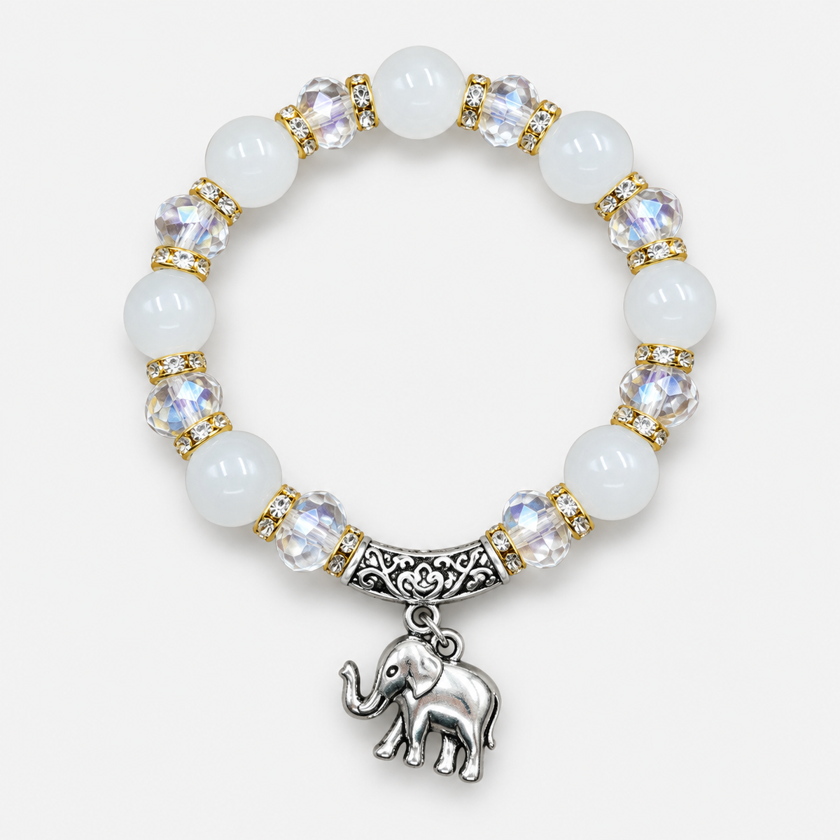 Round Bead Charm Bracelets — Milky White single bracelet