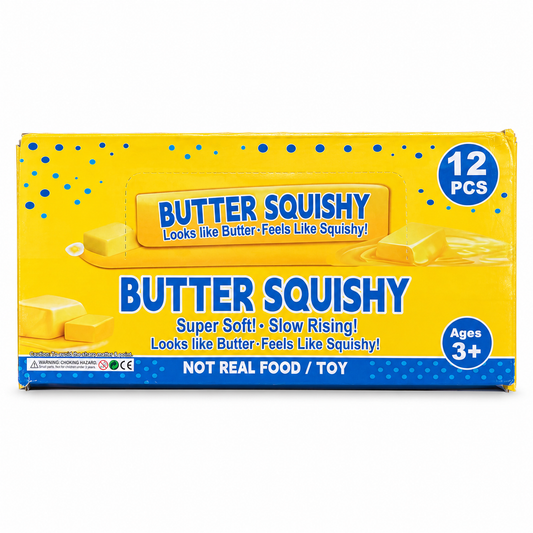 Yellow display box for butter-shaped squishy toys